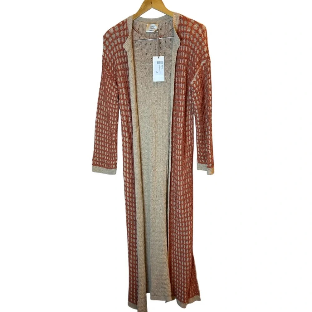 DX Collection Italy Rust and Beige 3D Windowpane Cottagecore Duster w Belt sz M